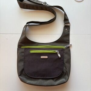 Baggallini Olive Green Nylon Crossbody‎ Bag with Bright Lime Green Accents